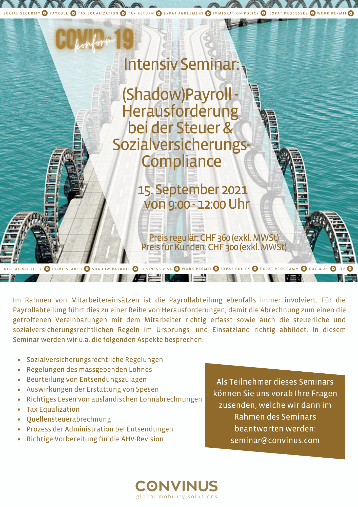 Intensiv Seminar am 15. September 2021: (Shadow)Payroll -  Herausforderung  bei der Steuer &  Sozialversicherungs- Compliance